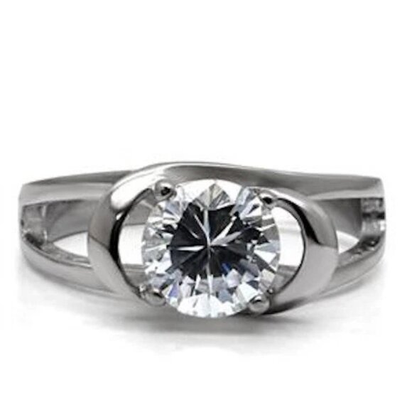 Art Deco Cubic Zirconia Solitaire Engagement Ring Size 9 10 Silver RhodiumPlated - Picture 1 of 6